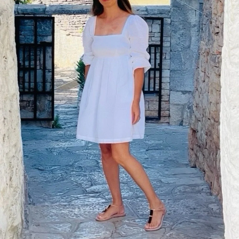 J.Crew 3/4 Sleeve White Gauze Mini Dress